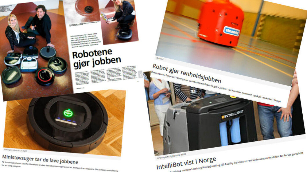 Markedet for proffe serviceroboter har vært spådd en lysende fremtid – en god stund. Tar det av nå som konsumentmarkedet synes å få opp farta? (Faksimiler fra Renholdsnytt.) Markedet for proffe serviceroboter har vært spådd en lysende fremtid – en god stund. Tar det av nå som konsumentmarkedet synes å få opp farta? (Faksimiler fra Renholdsnytt.)