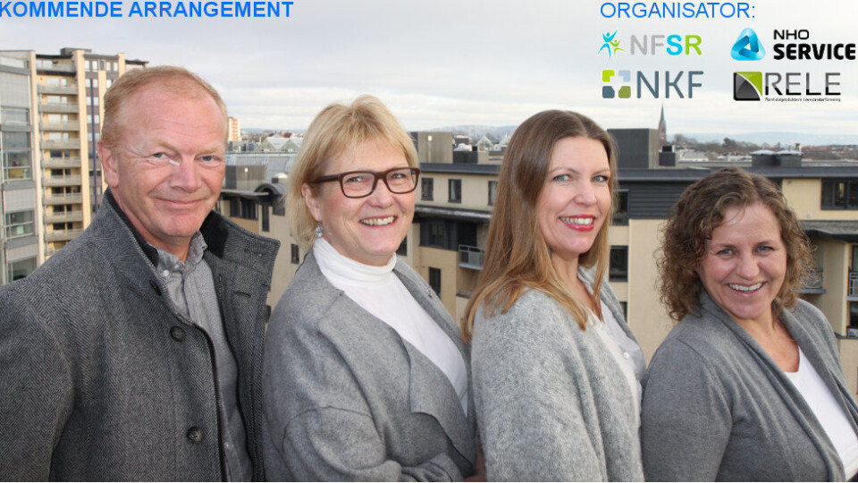 Ønsker velkommen til FDV 2017: Rune Sparboe (RELE), Anne Jensen (NHO Service), Elisabeth Leikanger (NKF), Una Stefansdottir Ugelvik (NFSR). Foto: Baard Fiksdal, NHO Service Ønsker velkommen til FDV 2017: Rune Sparboe (RELE), Anne Jensen (NHO Service), Elisabeth Leikanger (NKF), Una Stefansdottir Ugelvik (NFSR). Foto: Baard Fiksdal, NHO Service
