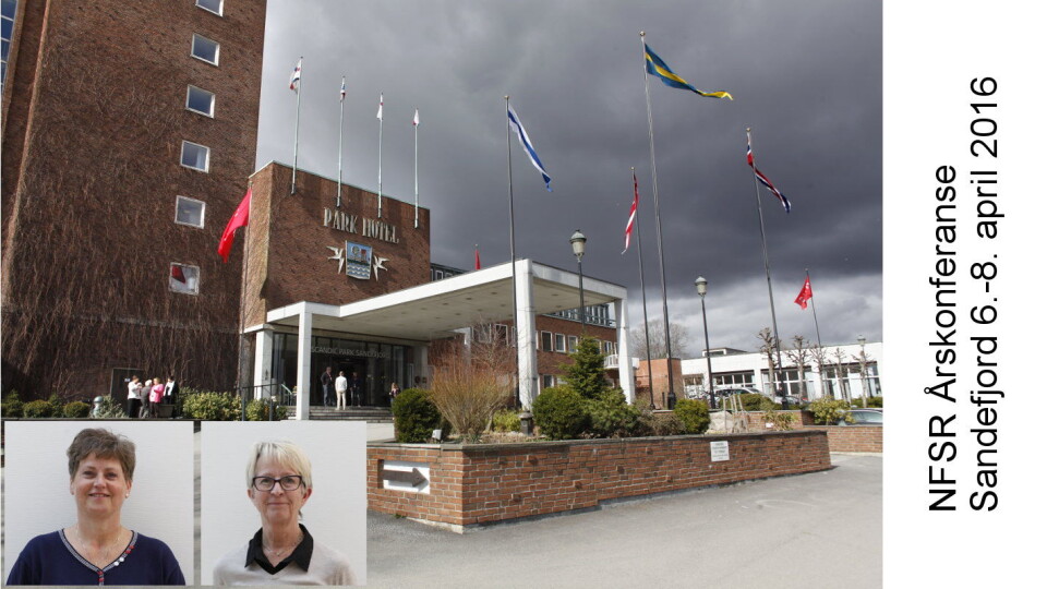 Bakgrunn: Scandic Park Hotel i Sandefjord. Innfelt: Hanne Bergan Andersen og Hilde Meidell fra NFSRs lokale nettverksgruppe for Buskerud, Telemark og Vestfold. Hilde er husøkonom ved hotellet og har jobbet ivrig for å få en renholdskonferanse til hotellet. Bakgrunn: Scandic Park Hotel i Sandefjord. Innfelt: Hanne Bergan Andersen og Hilde Meidell fra NFSRs lokale nettverksgruppe for Buskerud, Telemark og Vestfold. Hilde er husøkonom ved hotellet og har jobbet ivrig for å få en renholdskonferanse til hotellet.