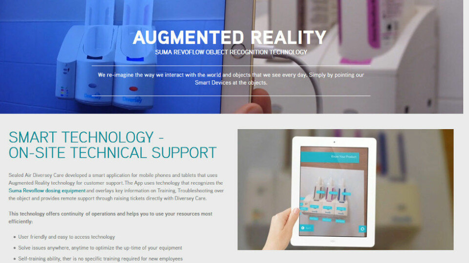 Faksimile fra Sealed Air/Diversey Cares markeds­førings­video av Augmented Reality.