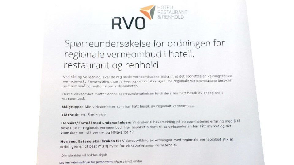 Faksimile fra undersøkelsen som gjennomføres i disse dager. (Ill.foto: Regionale verneombud) Faksimile fra undersøkelsen som gjennomføres i disse dager. (Ill.foto: Regionale verneombud)