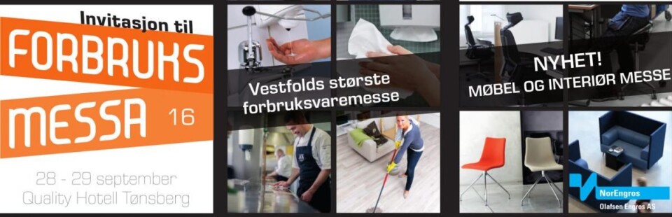 Forbruksmessa 16 arrangeres av NorEngros Olafsen Engros AS 28.-29. september i Tønsberg. Forbruksmessa 16 arrangeres av NorEngros Olafsen Engros AS 28.-29. september i Tønsberg.