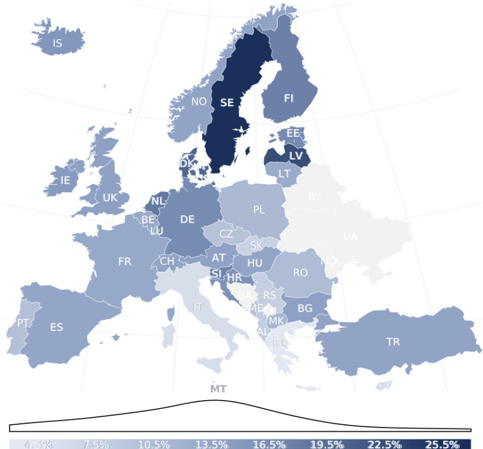 I Norge synes 13,8 prosent av virksomhetene at ansatte mangler innflytelse over arbeidstempo og -prosesser. Vi er best i Norden, men midt på treet i Europa. Kilde: OSHA I Norge synes 13,8 prosent av virksomhetene at ansatte mangler innflytelse over arbeidstempo og -prosesser. Vi er best i Norden, men midt på treet i Europa. Kilde: OSHA