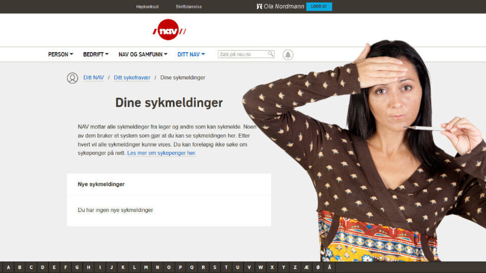 Del «D» av blanketten må fortsatt leveres på papir. (Illustrasjonen er sammensatt av en skjermdump fra Ditt NAV og et foto fra bildebyrået Colourbox) Del «D» av blanketten må fortsatt leveres på papir. (Illustrasjonen er sammensatt av en skjermdump fra Ditt NAV og et foto fra bildebyrået Colourbox)