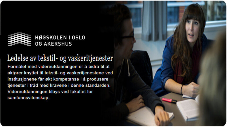 Studiet egner seg godt for ledere i både private og offentlige vaskerier, og for personer som ønsker å kvalifisere seg til lederstillinger. (Faksmile: Etter HiOA) Studiet egner seg godt for ledere i både private og offentlige vaskerier, og for personer som ønsker å kvalifisere seg til lederstillinger. (Faksmile: Etter HiOA)