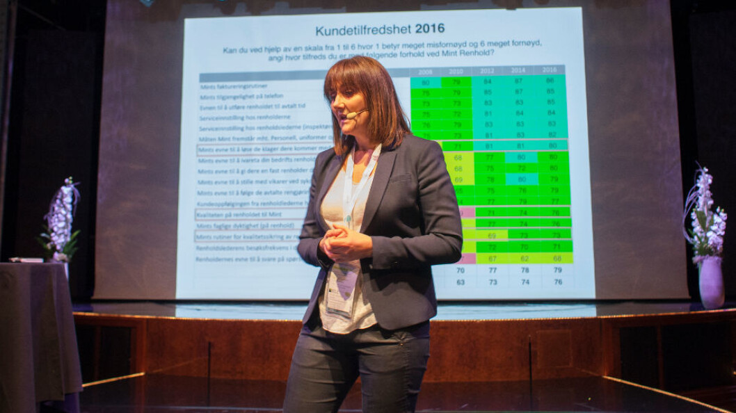 Lise Thun har ledet Mint i 17 år og alltid vært opptatt av høy kvalitet. Dette bildet ble tatt da hun presenterte resultatet av flere kundetilfredshetsundersøkelser under FDV-konferansen 2017. Lise Thun har ledet Mint i 17 år og alltid vært opptatt av høy kvalitet. Dette bildet ble tatt da hun presenterte resultatet av flere kundetilfredshetsundersøkelser under FDV-konferansen 2017.