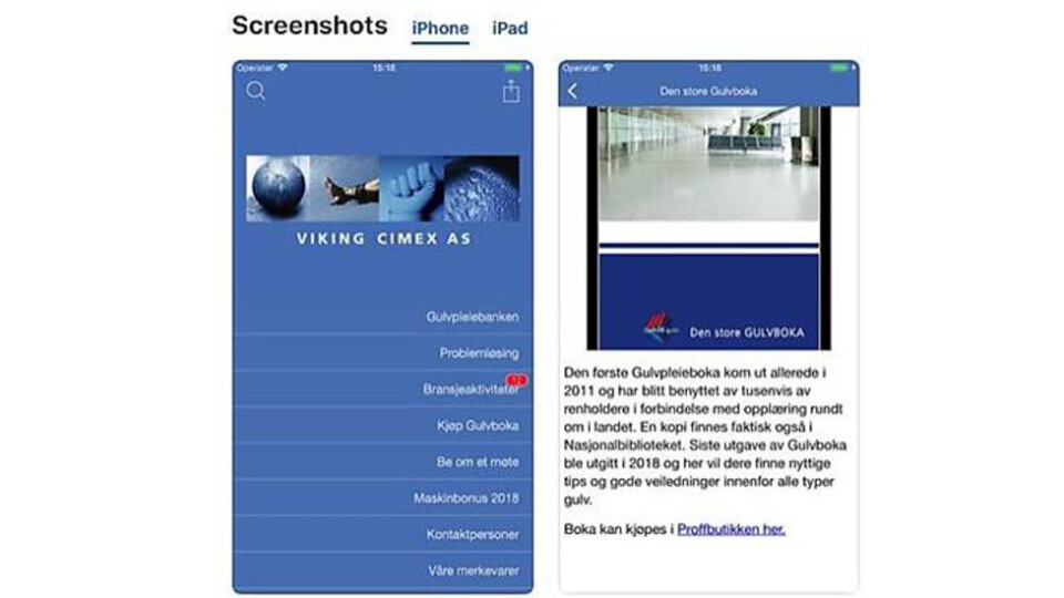 Skjermdump fra Gulvpleiebanken. (Foto: Viking Cimex) Skjermdump fra Gulvpleiebanken. (Foto: Viking Cimex)