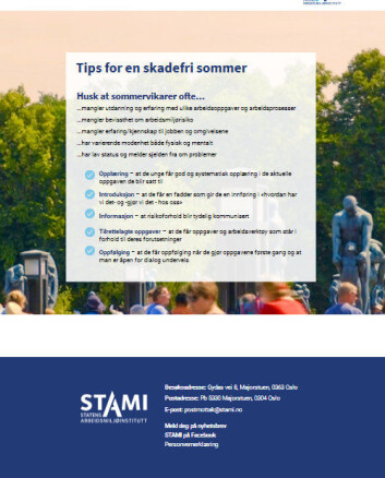 Stami har laget en oversikt m/gode råd for den som tar inn sommervikarer. Stami har laget en oversikt m/gode råd for den som tar inn sommervikarer.
