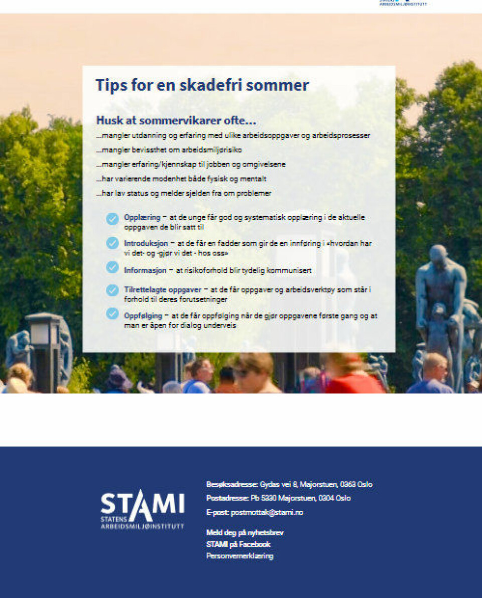 Stami har laget en oversikt m/gode råd for den som tar inn sommer­vikarer.