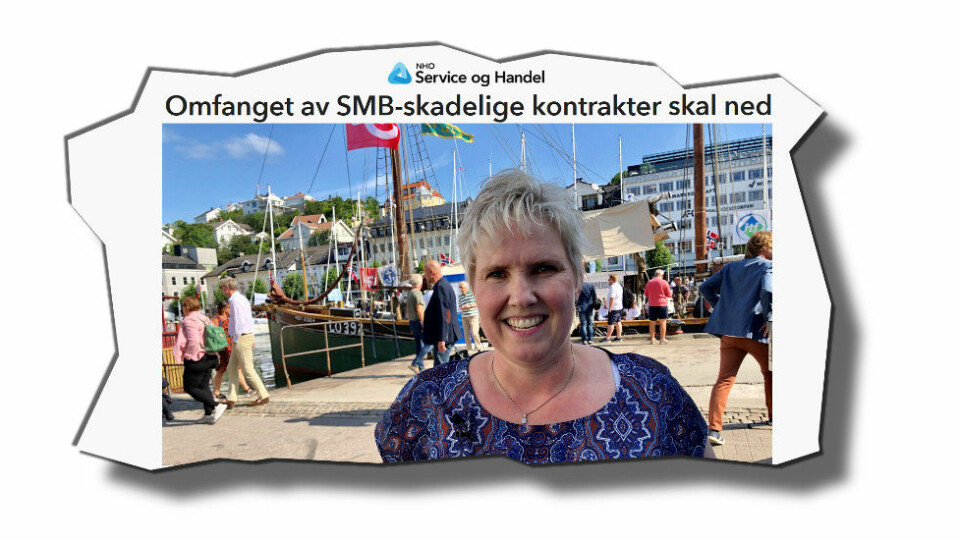 Marianne Knapstad vil gjerne være med og konkurrere på renholds­kontrakter, men utestenges ved at anbudene stiller krav om f.eks. riksdekkende tjenester. (Faksimile etter NHO Service og Handel)