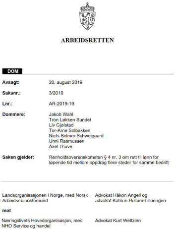 Arbeidsrettens sak 3/2019. Arbeidsrettens sak 3/2019.