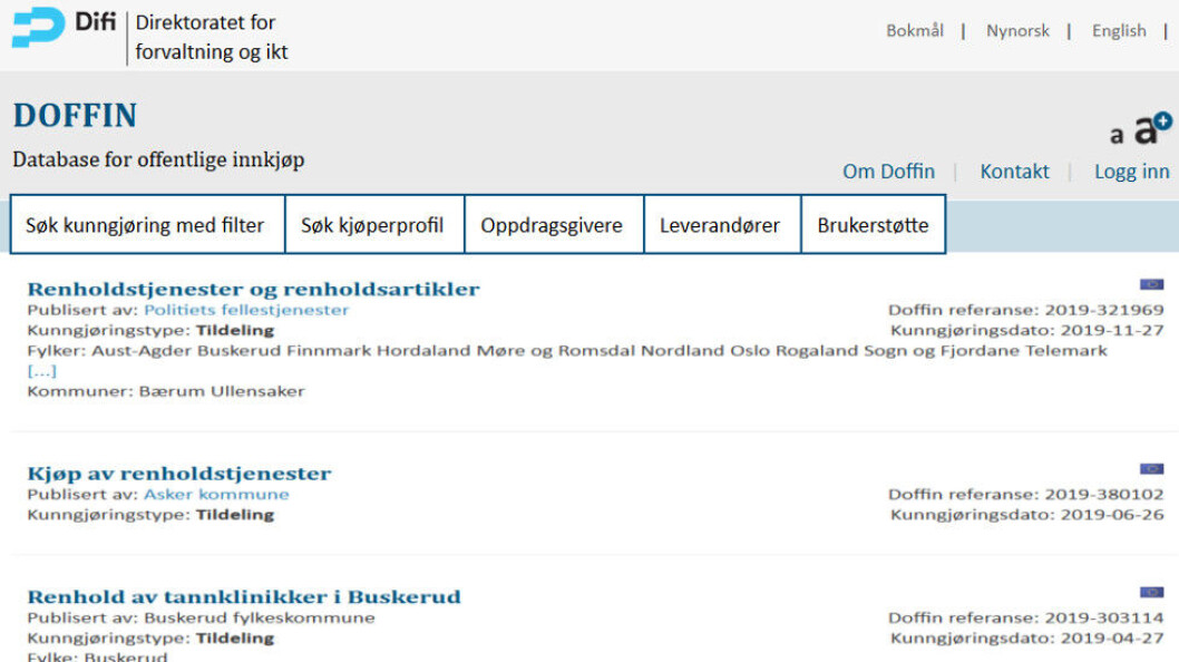 Stadig flere velger å kunngjøre anskaffelser. (Illustrasjonen er et rent eksempel laget etter Doffins nettside) Stadig flere velger å kunngjøre anskaffelser. (Illustrasjonen er et rent eksempel laget etter Doffins nettside)