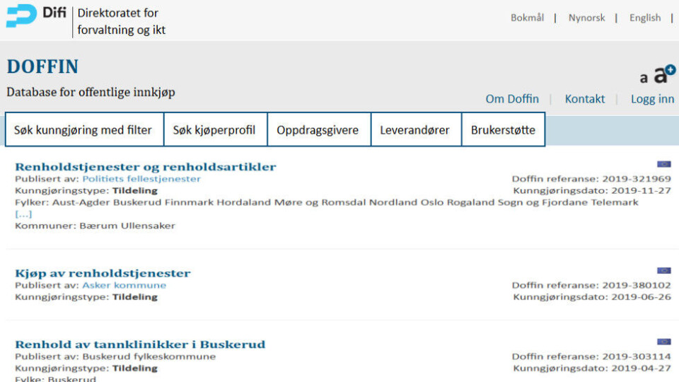 Stadig flere velger å kunngjøre anskaffelser. (Illustrasjonen er et rent eksempel laget etter Doffins nettside) Stadig flere velger å kunngjøre anskaffelser. (Illustrasjonen er et rent eksempel laget etter Doffins nettside)
