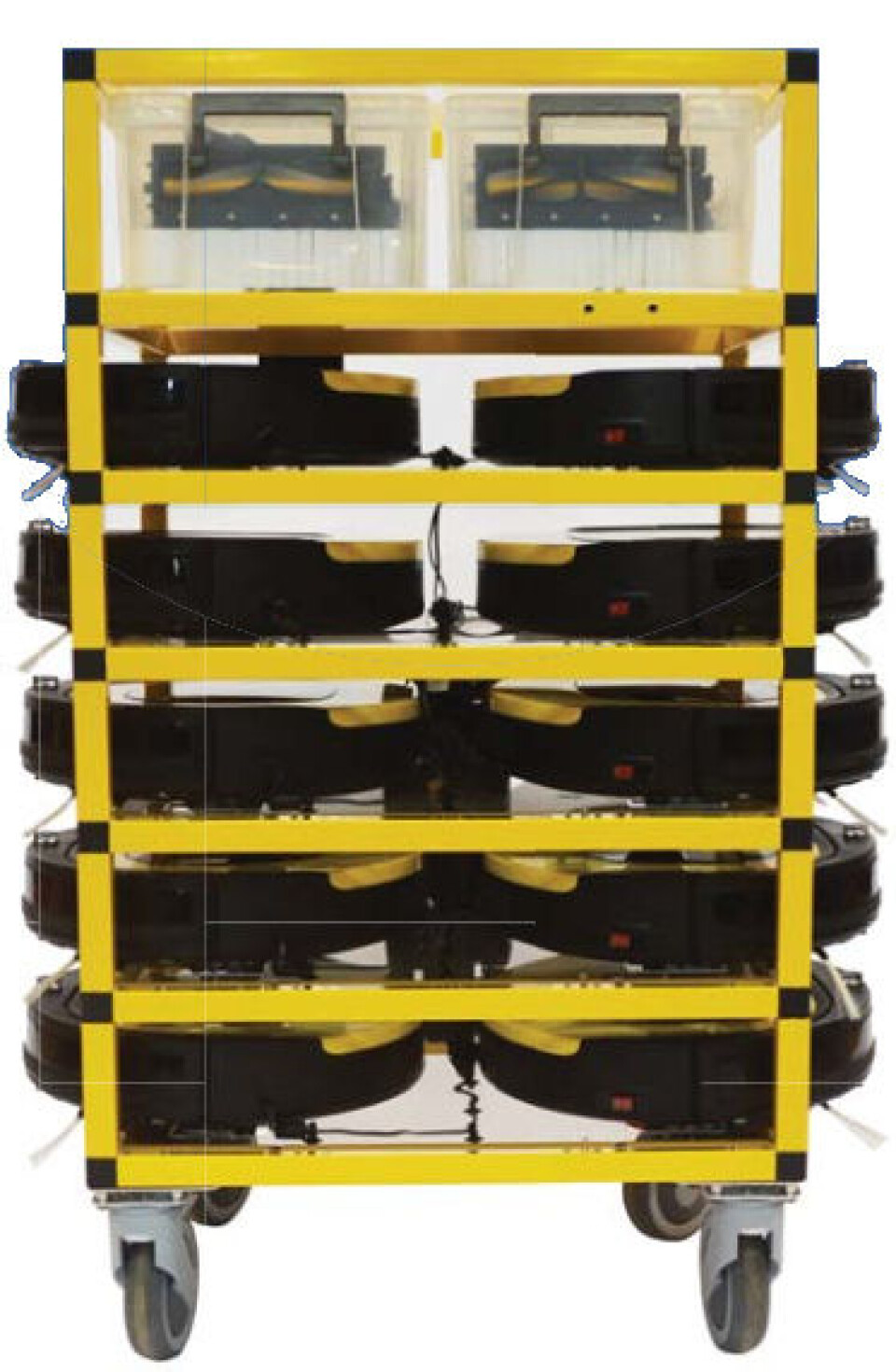 Transporttralle for en klynge med 10 Abbee-roboter. (Foto: TPLC) Transporttralle for en klynge med 10 Abbee-roboter. (Foto: TPLC)