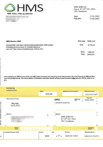Eksempel på faktura som Arbeidstilsynet nå advarer mot. Eksempel på faktura som Arbeidstilsynet nå advarer mot.
