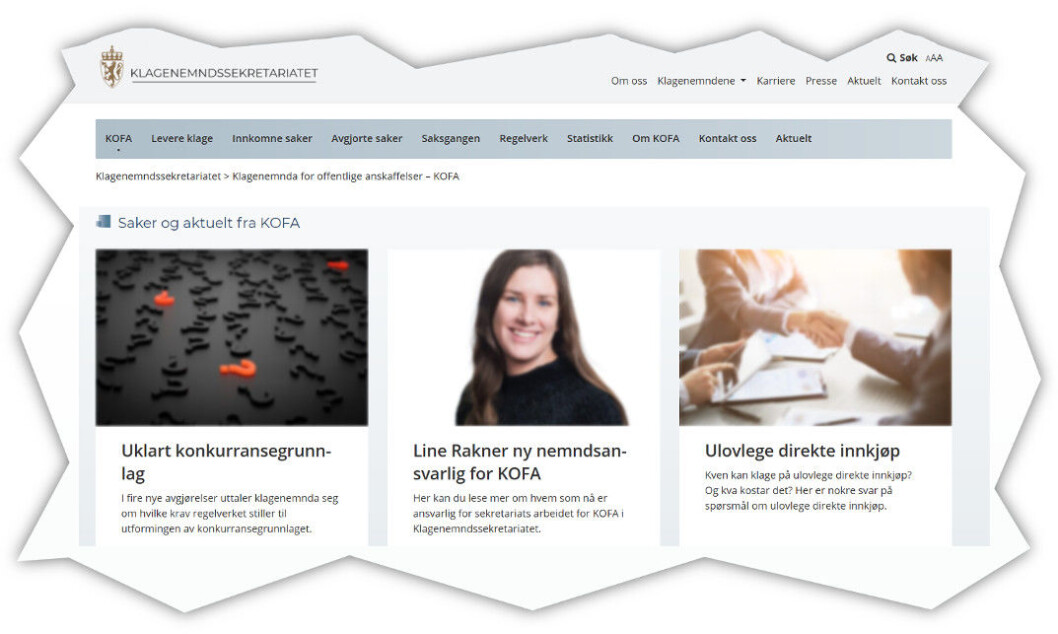 Faksimile fra Klagenemnda for offentlige anskaffelser (KOFA). Faksimile fra Klagenemnda for offentlige anskaffelser (KOFA).