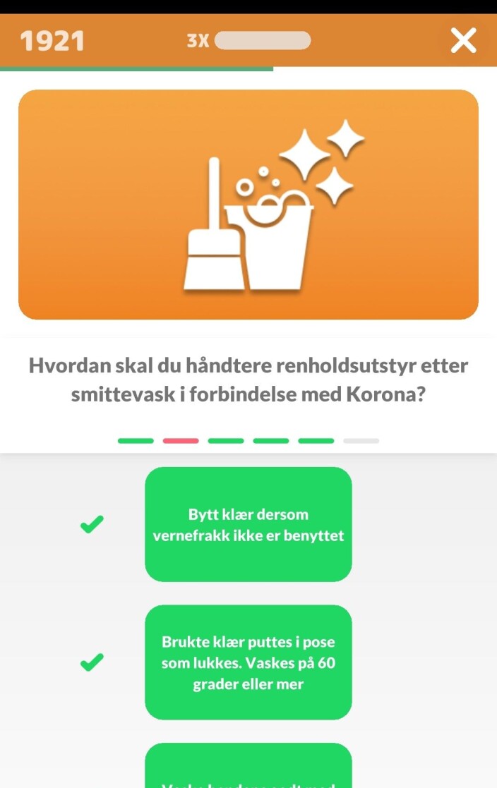 Skjermbilde fra appen «Coor My Learning» om smitterenhold. Skjermbilde fra appen «Coor My Learning» om smitterenhold.