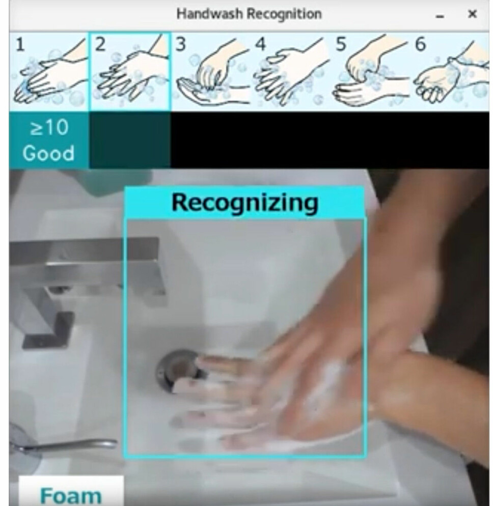 Dataverktøyet Actlyzer skal kunne kjenne igjen seks ulike faser i en håndvask (faksimile fra video).