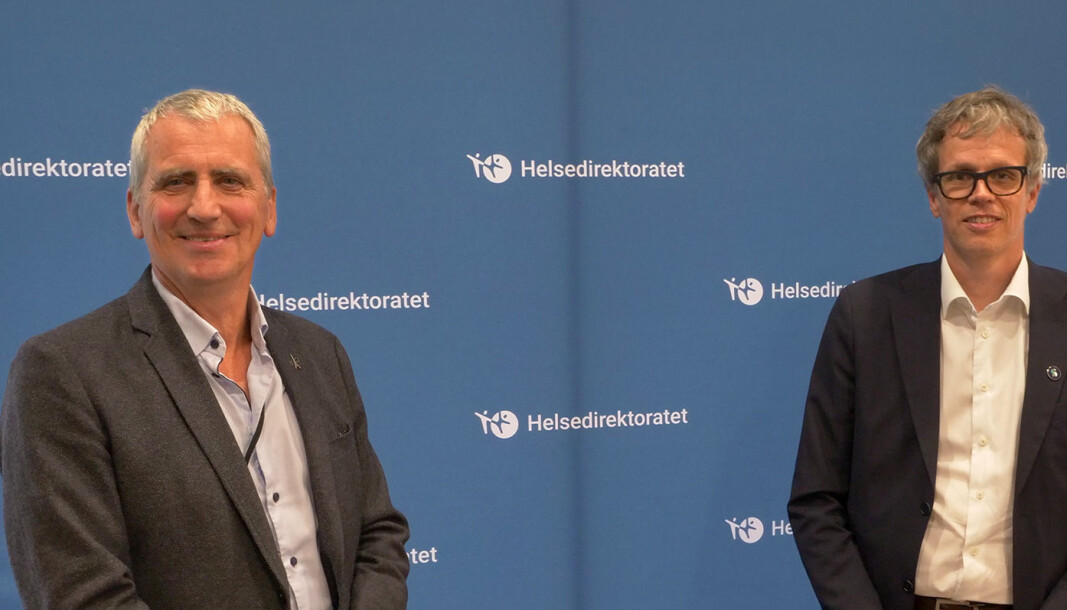 Assisterende helsedirektør Olav Slåttebrekk (t.v) og administrerende direktør Jacob Mehus, Standard Norge. Assisterende helsedirektør Olav Slåttebrekk (t.v) og administrerende direktør Jacob Mehus, Standard Norge.