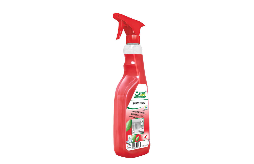 Rengjøringssprayen Sanet i 750 ml flaske. Rengjøringssprayen Sanet i 750 ml flaske.