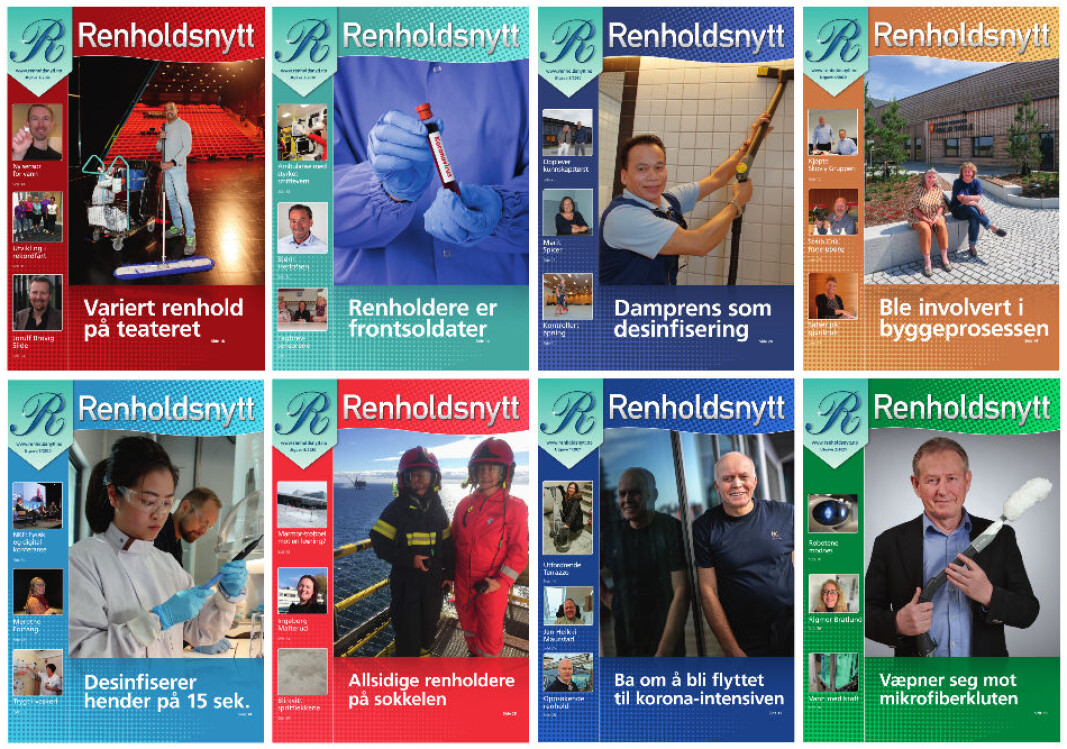 Renholdsnytt-forsider fra nr. 1/2020 til 2/2021. Renholdsnytt-forsider fra nr. 1/2020 til 2/2021.
