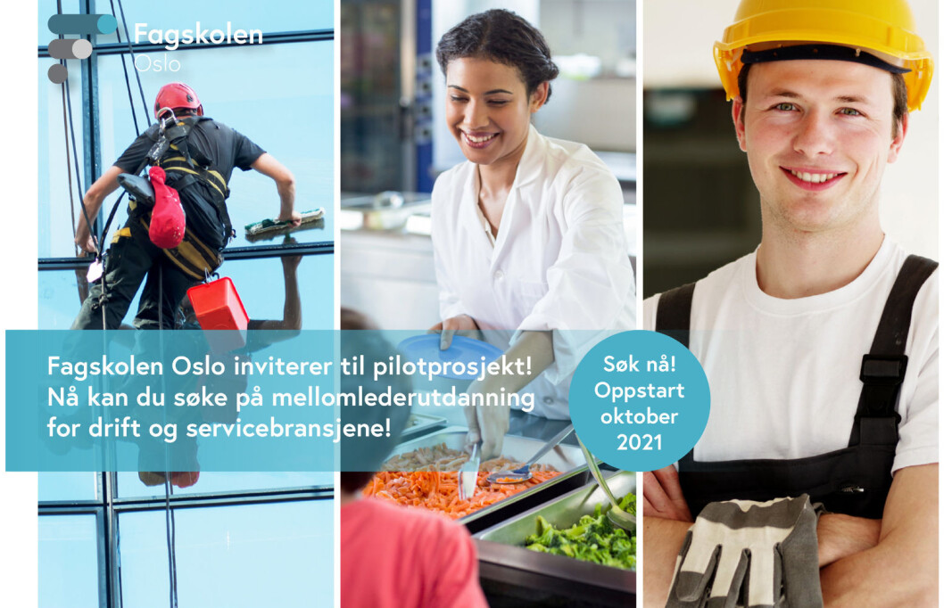 NHO Service og Handel, deres medlemsbedrifter i drift- og servicebransjene, Fagskolen Oslo og Norsk Arbeidsmandsforbund samarbeider om å utforme en lederutdanning for de tre bransjene Renhold, Byggdrift og eiendomsservice samt Kantine og storkjøkken. NHO Service og Handel, deres medlemsbedrifter i drift- og servicebransjene, Fagskolen Oslo og Norsk Arbeidsmandsforbund samarbeider om å utforme en lederutdanning for de tre bransjene Renhold, Byggdrift og eiendomsservice samt Kantine og storkjøkken.