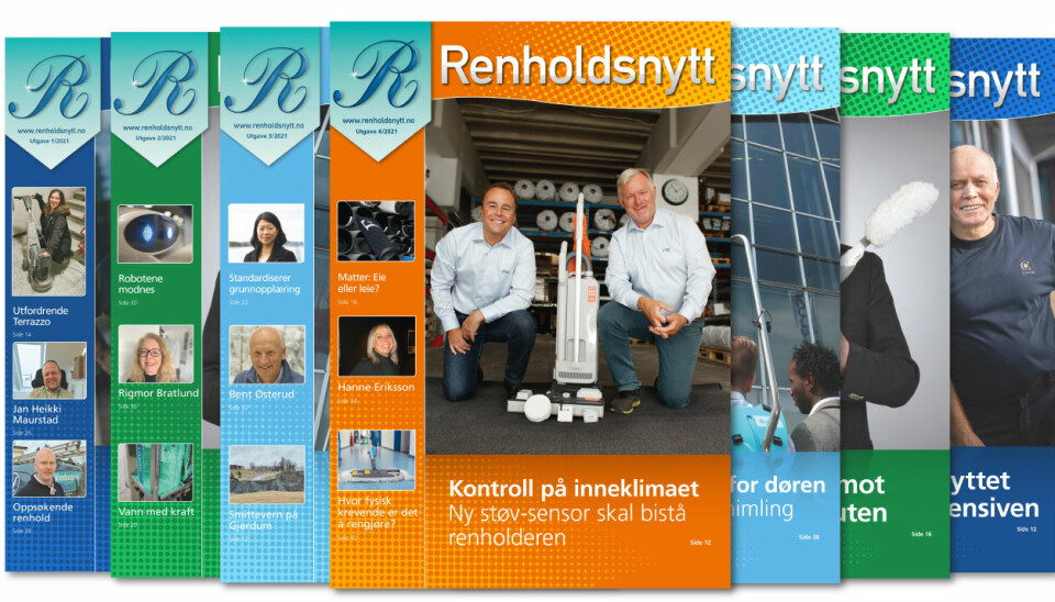 Renholdsnytt nr. 4/2021 ble postlagt 4. september. Hovedbildet på forsiden viser Christer Eskedal og Dag Hognerud hos N3, som denne høsten lanserer et økosystem med nye sensorer.