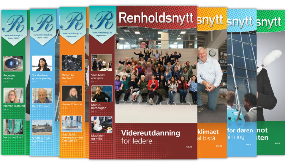 Renholdsnytt nr. 5/2021 ble postlagt 25. oktober. Hovedbildet på forsiden viser studenter, lærekrefter og andre sentrale aktører bak et nytt studium i ledelse, som Fagskolen i Viken har startet for renholdsledere og renholdere med fagbrev. (Hovedfoto: Renholdsseksjonen i Viken fk). Renholdsnytt nr. 5/2021 ble postlagt 25. oktober. Hovedbildet på forsiden viser studenter, lærekrefter og andre sentrale aktører bak et nytt studium i ledelse, som Fagskolen i Viken har startet for renholdsledere og renholdere med fagbrev. (Hovedfoto: Renholdsseksjonen i Viken fk).