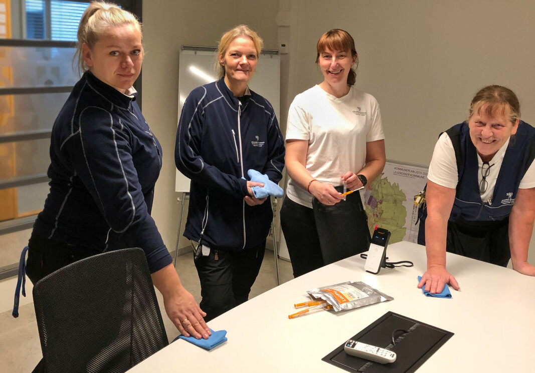 Fagledere i renhold i avdelingen EiendomsService forbereder ATP-målinger i alle kommunale bygg i Ullensaker kommune. Fra venstre: Tatjana Navickiene, Beate Dahlberg, Diana Geciene, Åslaug Tømta. Fagledere i renhold i avdelingen EiendomsService forbereder ATP-målinger i alle kommunale bygg i Ullensaker kommune. Fra venstre: Tatjana Navickiene, Beate Dahlberg, Diana Geciene, Åslaug Tømta.