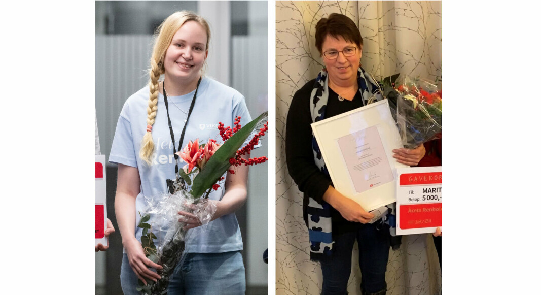 Årets renholder 2021 i Fagforbundet: Sofie Miettinen (Foto: Werner Juvik / Fagforbundet) og Marit Hetlevik (Foto: Fagforbundet Vestland). Årets renholder 2021 i Fagforbundet: Sofie Miettinen (Foto: Werner Juvik / Fagforbundet) og Marit Hetlevik (Foto: Fagforbundet Vestland).