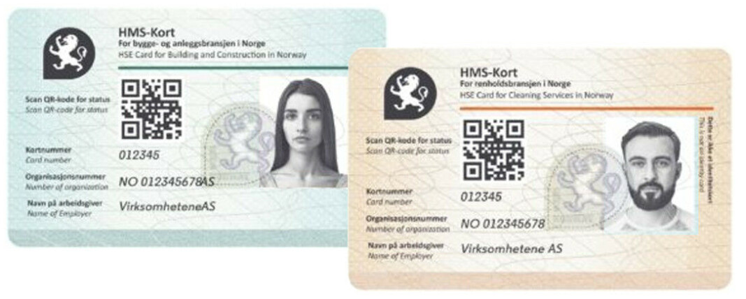 Alle som utfører arbeid på bygge- og anleggsplasser, og alle som utfører renholdsarbeid, skal utstyre seg med HMS-kort. (Foto: Arbeidstilsynet) Alle som utfører arbeid på bygge- og anleggsplasser, og alle som utfører renholdsarbeid, skal utstyre seg med HMS-kort. (Foto: Arbeidstilsynet)