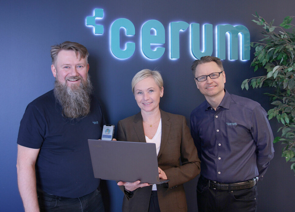 Espen Johansen, Trude Borkvik og Sveinung Krutå forteller at Cerums nye renholds­app vil forenkle sam­spillet mellom slutt­kunde, leder og renholder.