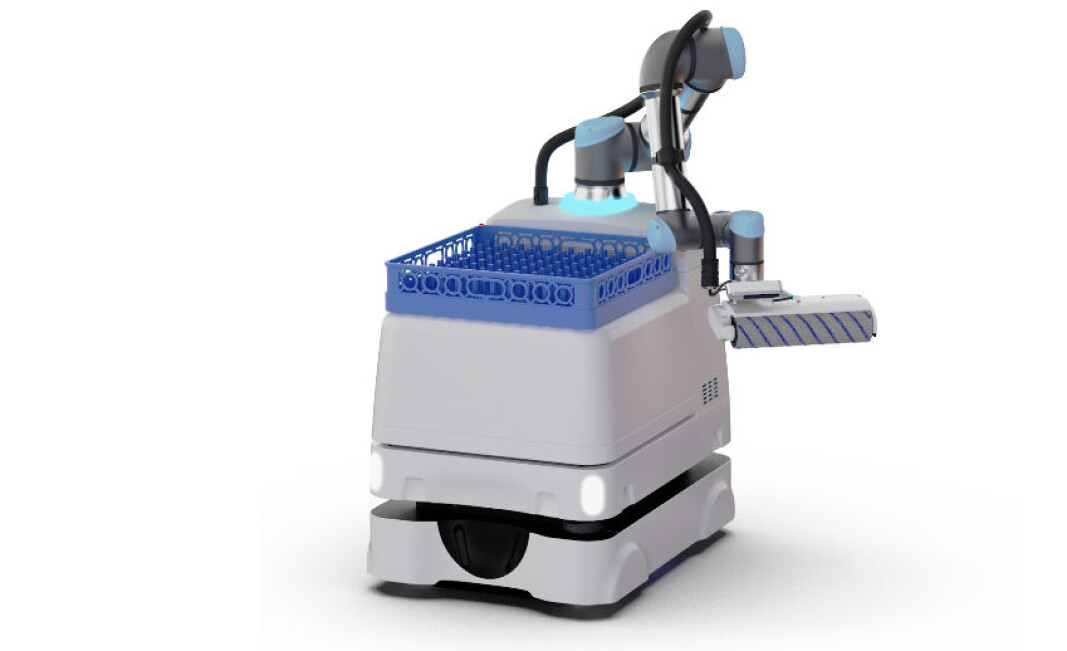 Den nye Facility Cobot skal både kunne rydde bord og rengjøre dem. Den skal først testes i kantinemiljø, men ventes å få utbredelse også i andre typer lokaler. Den nye Facility Cobot skal både kunne rydde bord og rengjøre dem. Den skal først testes i kantinemiljø, men ventes å få utbredelse også i andre typer lokaler.