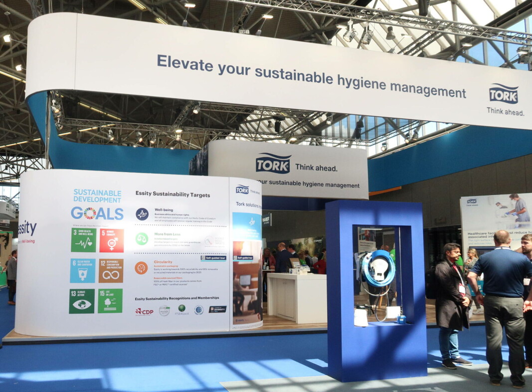 Illustrasjon fra Essity / Tork sin utstilling under renholdsmessen Interclean Amsterdam 2022. Illustrasjon fra Essity / Tork sin utstilling under renholdsmessen Interclean Amsterdam 2022.