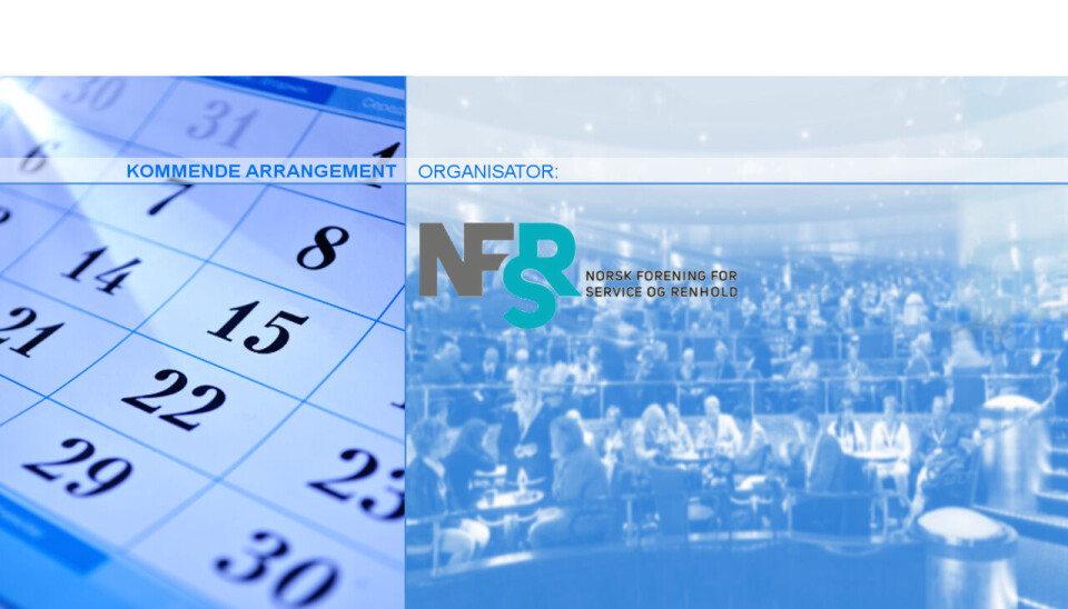 NFSR inviterer til frokostmøte Generisk grafikk som viser invitasjon til et arrangement i Norsk Forening for Service og Renhold
